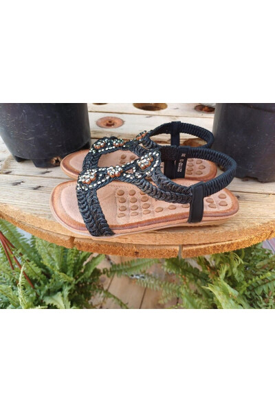 24y152-19 Girl's Straw Pattern Stone Massage Sole Sandal - 5