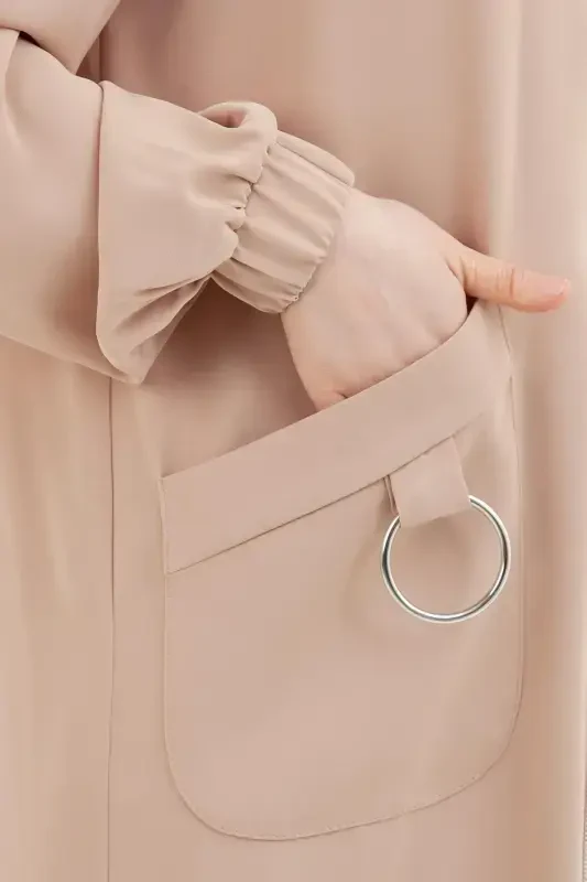 24yt546 Mink ayollar lastik qoʻlli choʻntakli, fermuarli kiyinib chiqarish tunik - 5