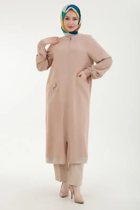 24yt546 Mink Women's Elastic Sleeve Zippered Pocketed Wearable Tunic - ARMINE