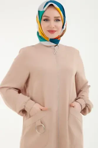 24yt546 Mink Women's Elastic Sleeve Zippered Pocketed Wearable Tunic - ARMINE (1)