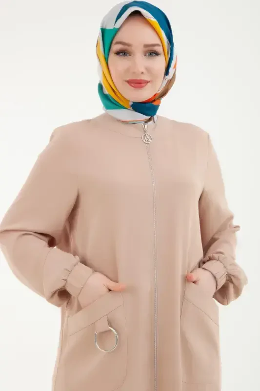 24yt546 Mink Women's Elastic Sleeve Zippered Pocketed Wearable Tunic - 2