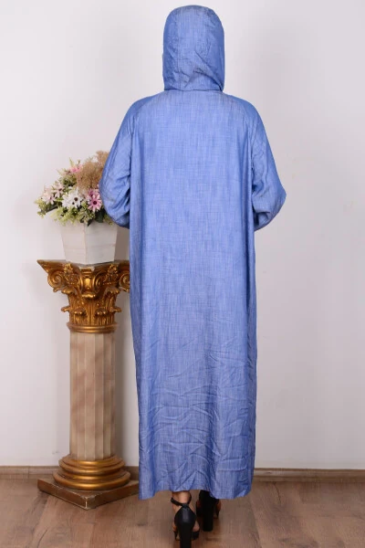 24yt564 Indigo Ayollar Kapshonlu Chuqur Cho‘ntak Tafsilotli Bo‘ylab Yopiq, Elastikli Yengli Gigiq - 3