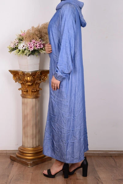 24yt564 Indigo Женская толстовка с капюшоном, глубокими карманами и молнией по всей длине, с эластичными манжетами - ARMINE (1)