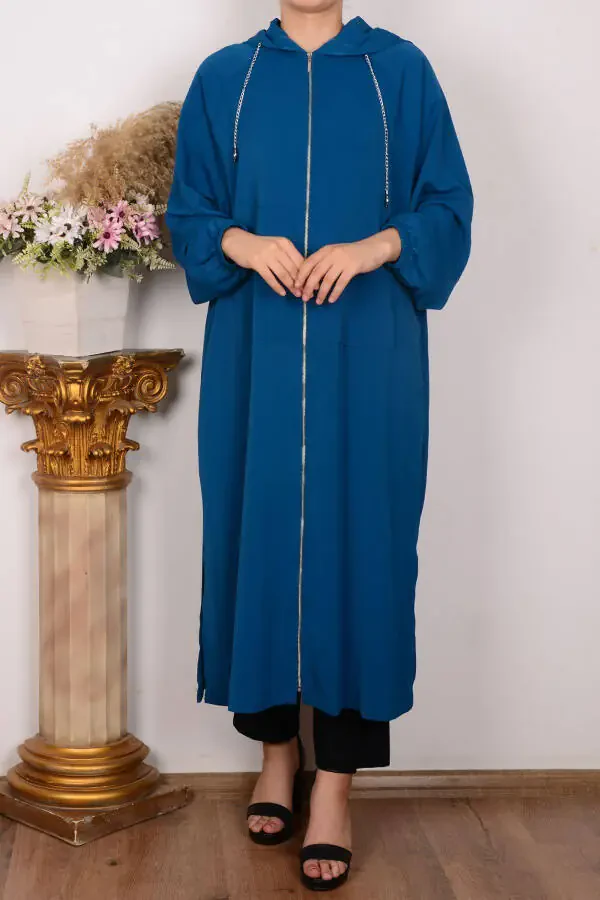 24YT762 Neft ayollar bexato qulay kesim Kaputli zanjir detali fermoarli Kanguru cho'ntakli Kiyin va chiq - 1