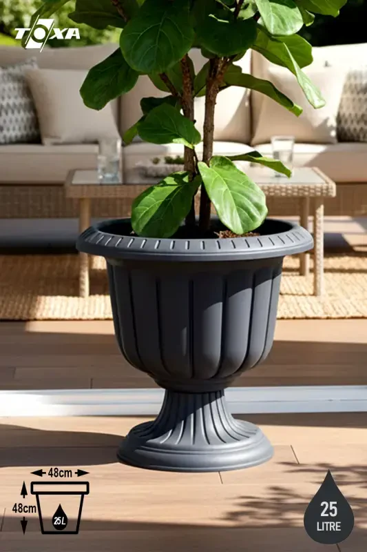 25. 3 Litre Anthracite Daffodil Pot with Stand Decorative Plastic Daffodil Pot No2 Ø47x48cm-25,3Lt Anthracite - 1