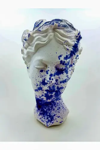 25 Cm Büyük Helen Heykel Antik Büst Mavi Konsept Vazo Saksı Mavi-beyaz-Mavi 