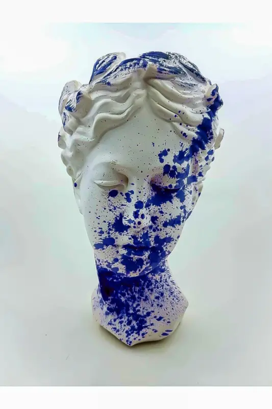 25 Cm Büyük Helen Heykel Antik Büst Mavi Konsept Vazo Saksı Mavi-beyaz-Mavi - 1