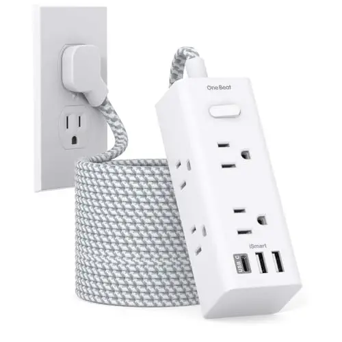 25 Ft Extension Cord with Multiple Outlets - One Beat Flat Plug Power Strip Surge Protector with 25 Ft Long Cord, 6 Outlet 3 USB Ports (1 USBC), Multi Outlet Wall Plug Home Office Dorm Room Essentials 