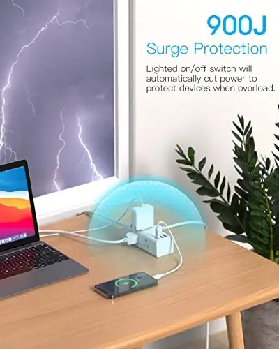 25 Ft Extension Cord with Multiple Outlets - One Beat Flat Plug Power Strip Surge Protector with 25 Ft Long Cord, 6 Outlet 3 USB Ports (1 USBC), Multi Outlet Wall Plug Home Office Dorm Room Essentials - 5