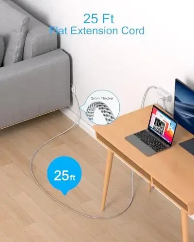 25 Ft Extension Cord with Multiple Outlets - One Beat Flat Plug Power Strip Surge Protector with 25 Ft Long Cord, 6 Outlet 3 USB Ports (1 USBC), Multi Outlet Wall Plug Home Office Dorm Room Essentials - 2