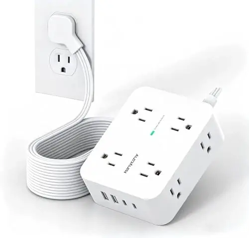 25 Ft Extra Long Extension Cord, 1080J Surge Protector Power Strip HANYCONY | Ultra-Thin Flat Plug, 8 Widely Spaced Outlets & 4 USB Ports (2 USB C), for Home, Office, Workshop, Wall Mount Design - 1