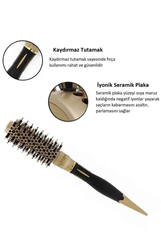 25 мм - Nano Teknoloji Seramik + İyonik Termal Fön Saç Fırçası, Doğal At Kılı Diş, Profesyonel Seri-25 мм - 3