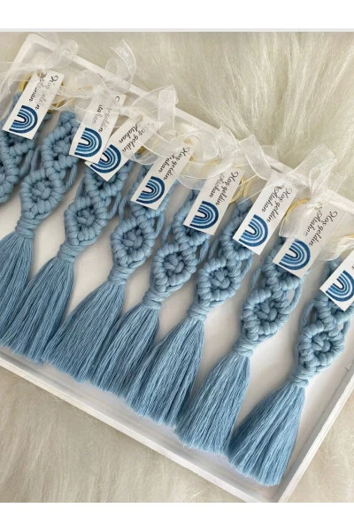 25 Pieces Blue Macrame Keychain Baby Shower Gift - ES-NA LIFE DECORATION