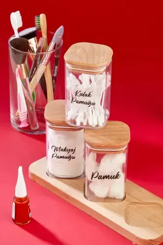 250 ML Mica Cotton Set with 3-Piece Wooden Cross Stand Decorative Bathroom Organizer - FBZHOME (1)