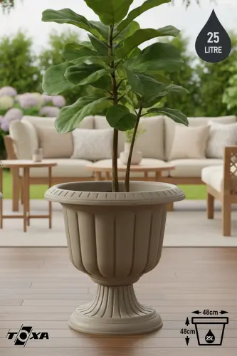 25.3 Litre Ø47x48cm Footed Matte Tile Orange Decorative Plastic Pot No2-25.3Lt Tile 