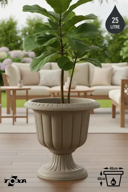 25.3 Litre Ø47x48cm Footed Matte Tile Orange Decorative Plastic Pot No2-25.3Lt Tile - 1