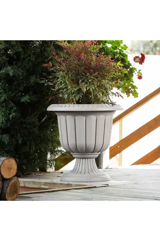 25.3 Litre Ø47x48cm Pedestal Matte Off-White Decorative Plastic Pot No2-25.3Lt White - 7