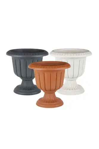 25.3 Litre Ø47x48cm Pedestal Matte Off-White Decorative Plastic Pot No2-25.3Lt White - 6