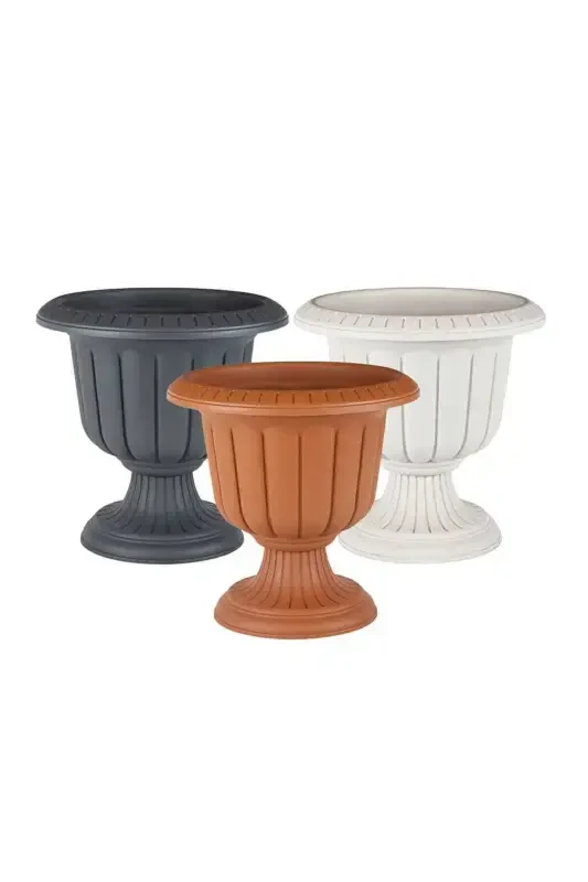 25.3 Litre Ø47x48cm Pedestal Matte Off-White Decorative Plastic Pot No2-25.3Lt White - 6
