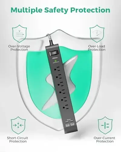 25FT Surge Protector Power Strip - 2 Pack Extension Cord with 6 Outlets 4 USB Ports, Flat Plug, 900 Joules, 15A Circuit Breaker, Wall Mount for Home Office, Dorm Essentials - 6