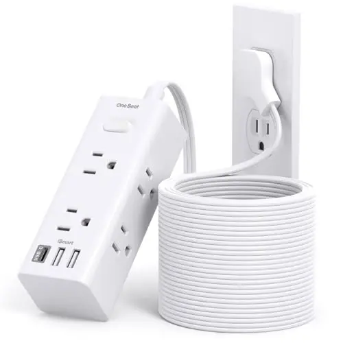 25Ft Extension Cord with Multiple Outlets, Flat Plug Power Strip Surge Protector with 25 Ft Long Cord, 6 Outlet 3 USB Ports (1 USB C), Multi Outlet Wall Plug for Travel, College, Dorm Room Essentials - ONE BEAT