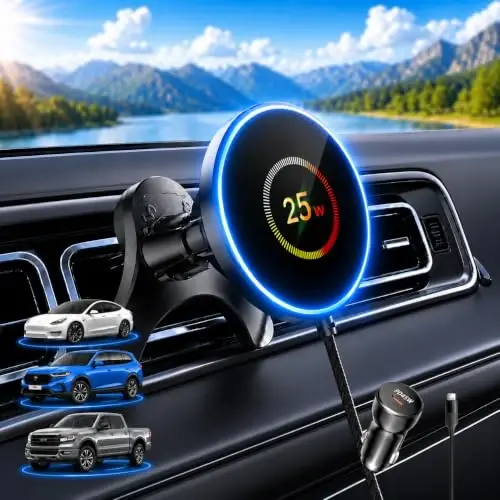 25W for MagSafe Car Charger Vent Mount Magnetic Phone Holder w/ 45W Charger | 25W Fast Wireless Charging, Vent Mount Cooling Design, Strong Magnetic Hold, 360°Adjustable, Includes 45W PD Charger - 1