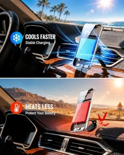25W for MagSafe Car Charger Vent Mount Magnetic Phone Holder w/ 45W Charger | 25W Fast Wireless Charging, Vent Mount Cooling Design, Strong Magnetic Hold, 360°Adjustable, Includes 45W PD Charger - 5