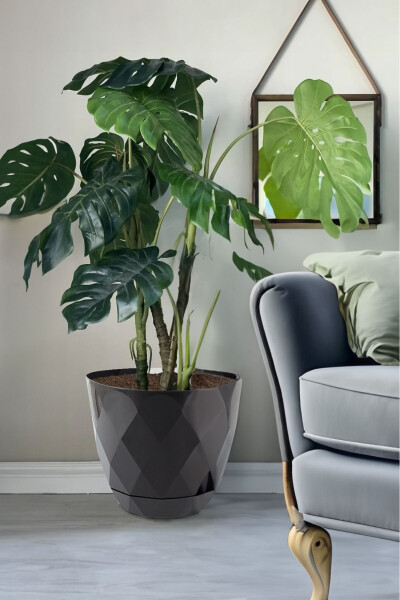 26 Liter Prism Patterned Decorative Large Size Plate Plastic Flower Pot Yakamoz No7 38,5cm 34cm - TEMMUZ HOME