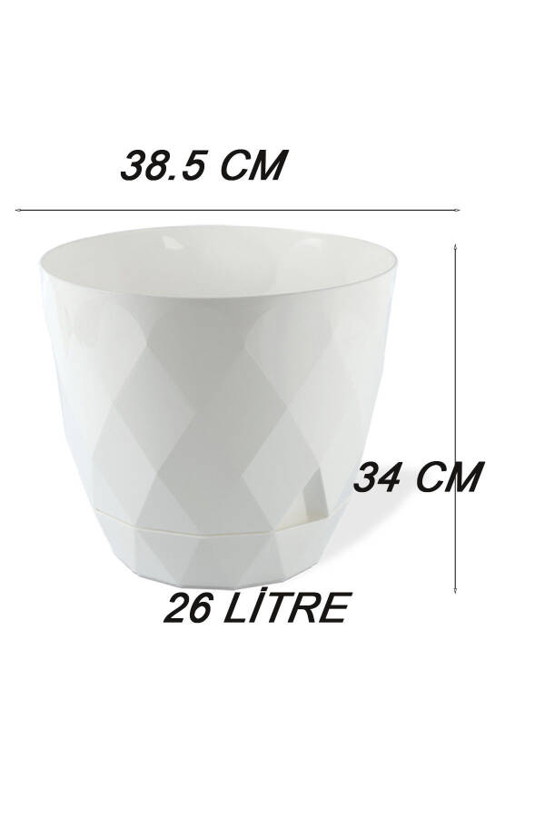 26 Litre Prizma Desenli Dekoratif Büyük Boy Tabaklı Plastik Saksı Yakamoz No7 38,5cm 34cm - 2