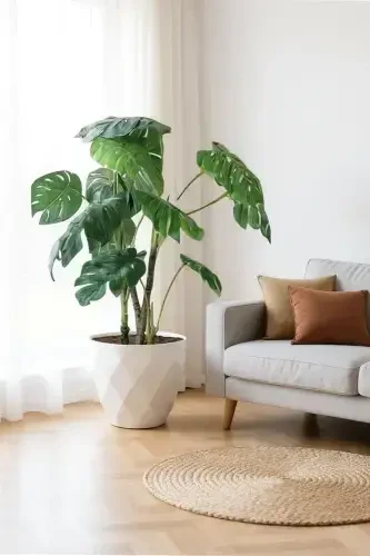 26 Litre Prizma Desenli Dekoratif Büyük Boy Tabaklı Plastik Saksı Yakamoz No7 38,5cm 34cm-BEYAZ - 3