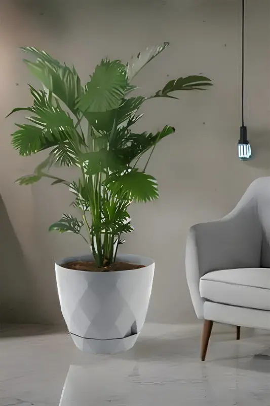 26 Litre Prizma Desenli Dekoratif Büyük Boy Tabaklı Plastik Saksı Yakamoz No7-GRİ - 2