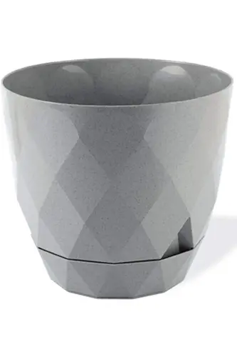 26 Litre Prizma Desenli Dekoratif Büyük Boy Tabaklı Plastik Saksı Yakamoz No7-GRİ - 4