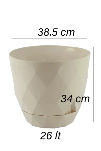 26 Litre Prizma Desenli Dekoratif Büyük Boy Tabaklı Plastik Saksı Yakamoz No7-GRİ - 5