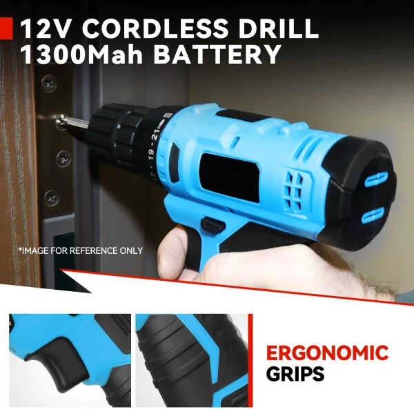 27 dona 12V 1300mAh lityum simsiz burgʻulash va uy taʼmirlash toʻplami kombinatsiyalangan asboblar toʻplami koʻk - 6