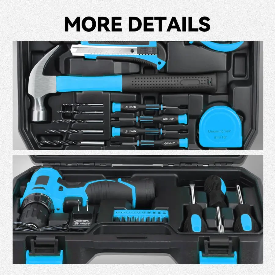 27 dona 12V 1300mAh lityum simsiz burgʻulash va uy taʼmirlash toʻplami kombinatsiyalangan asboblar toʻplami koʻk - 7