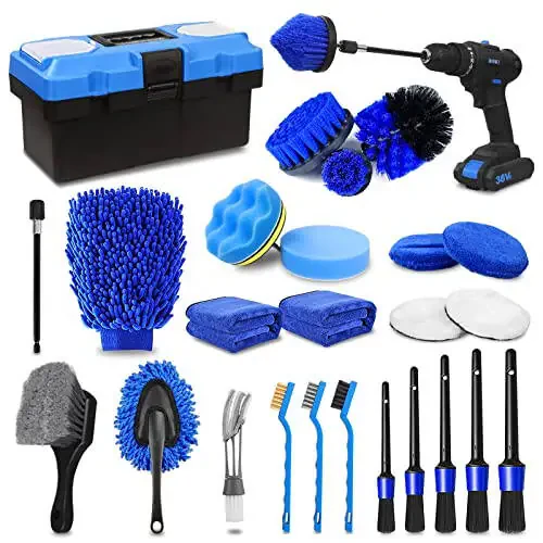 27Pcs Car Detailing Kit, Car Detailing Brush Set, Auto Detailing Drill Brush Set, Car Detailing Brushes, Car Wash Kit, Car Accessories, Car Cleaning Tools Kit for Interior, Exterior, Wheels - 1