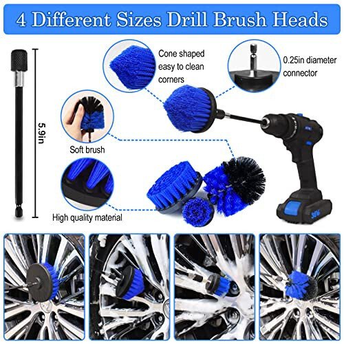 27Pcs Car Detailing Kit, Car Detailing Brush Set, Auto Detailing Drill Brush Set, Car Detailing Brushes, Car Wash Kit, Car Accessories, Car Cleaning Tools Kit for Interior, Exterior, Wheels - 4