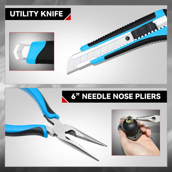 27 шт. 12V 1300mAh литиевая аккумуляторная дрель и набор комбинированных инструментов для ремонта дома синего цвета - 3