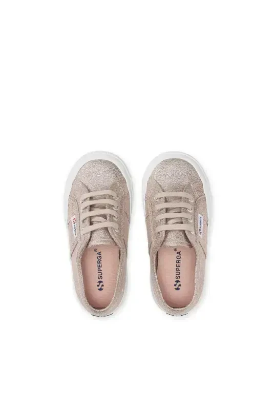 2750-Sequined Girls Rose Platinum Lace-Up Sneaker - 3