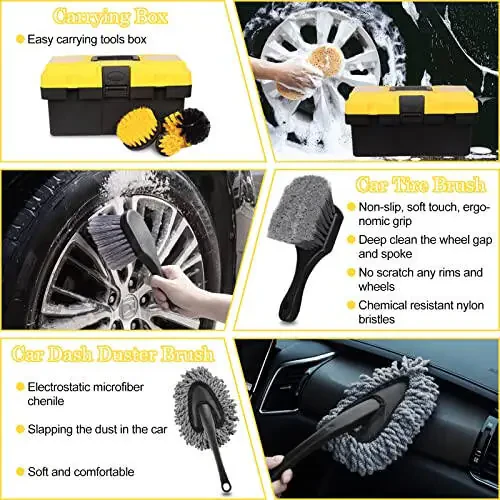 27Pcs Car Detailing Kit, Car Detailing Brush Set, Auto Detailing Drill Brush Set, Car Detailing Brushes, Car Wash Kit, Car Accessories, Car Cleaning Tools Kit for Interior, Exterior, Wheels - 2