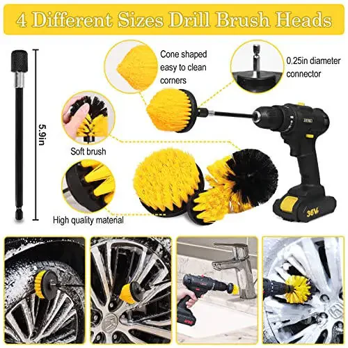 27Pcs Car Detailing Kit, Car Detailing Brush Set, Auto Detailing Drill Brush Set, Car Detailing Brushes, Car Wash Kit, Car Accessories, Car Cleaning Tools Kit for Interior, Exterior, Wheels - 4