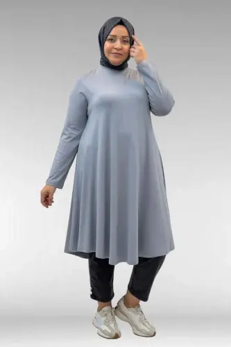 28016 Büyük Beden Penye Mevlana Tunik - Gri - 1