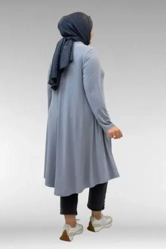 28016 Büyük Beden Penye Mevlana Tunik - Gri - 3