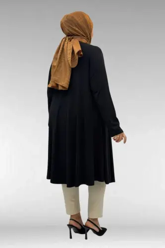 28016 Katta O'lchamli Mevlana Penye Tunika - Qora - 3