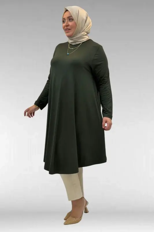 28016 Katta O'lchamli Mevlana Penye Tunika - Xaki - 3