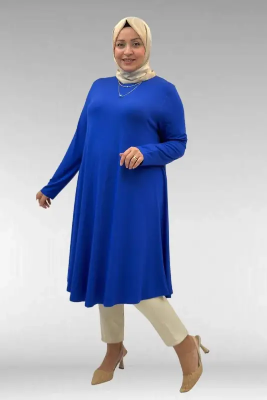 28016 Katta O'lchamli Penye Mevlana Tunik - Saks - BÜYÜKBEDENIZ