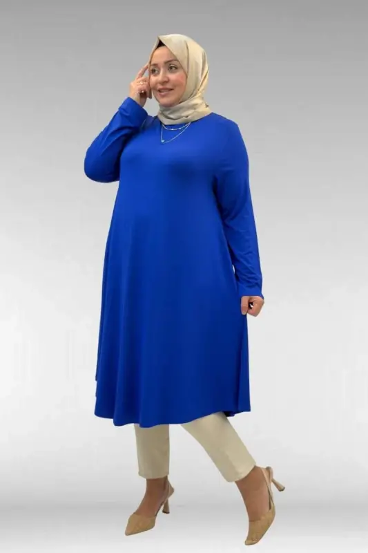 28016 Plus Size Combed Cotton Mevlana Tunic - Sax Blue - 3