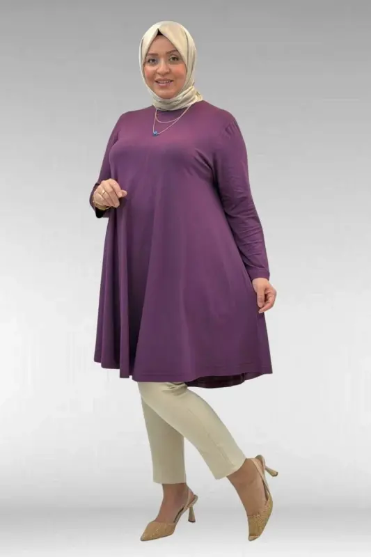 28016 Plus Size Mevlana Cotton Tunic - Dark Purple - BÜYÜKBEDENIZ