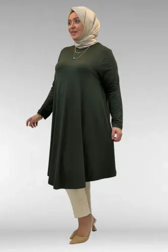 28016 Plus Size Mevlana Cotton Tunic - Khaki - 3