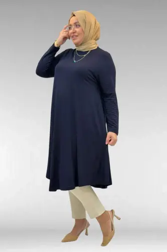 28016 Plus Size Mevlana Cotton Tunic - Navy Blue - 3